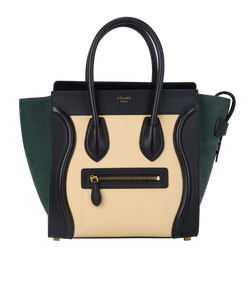 Micro Tri-Color Luggage, Leather, Cream/Black/Green, S-CU-4177, DB/E, 3*